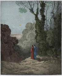 Purgatorio, Gesang 1: Die Dichter erblicken die Schönheit der Venus am Morgenhimmel (Illustration aus Die Göttliche Komödie von Dante Alighieri, 1885)
